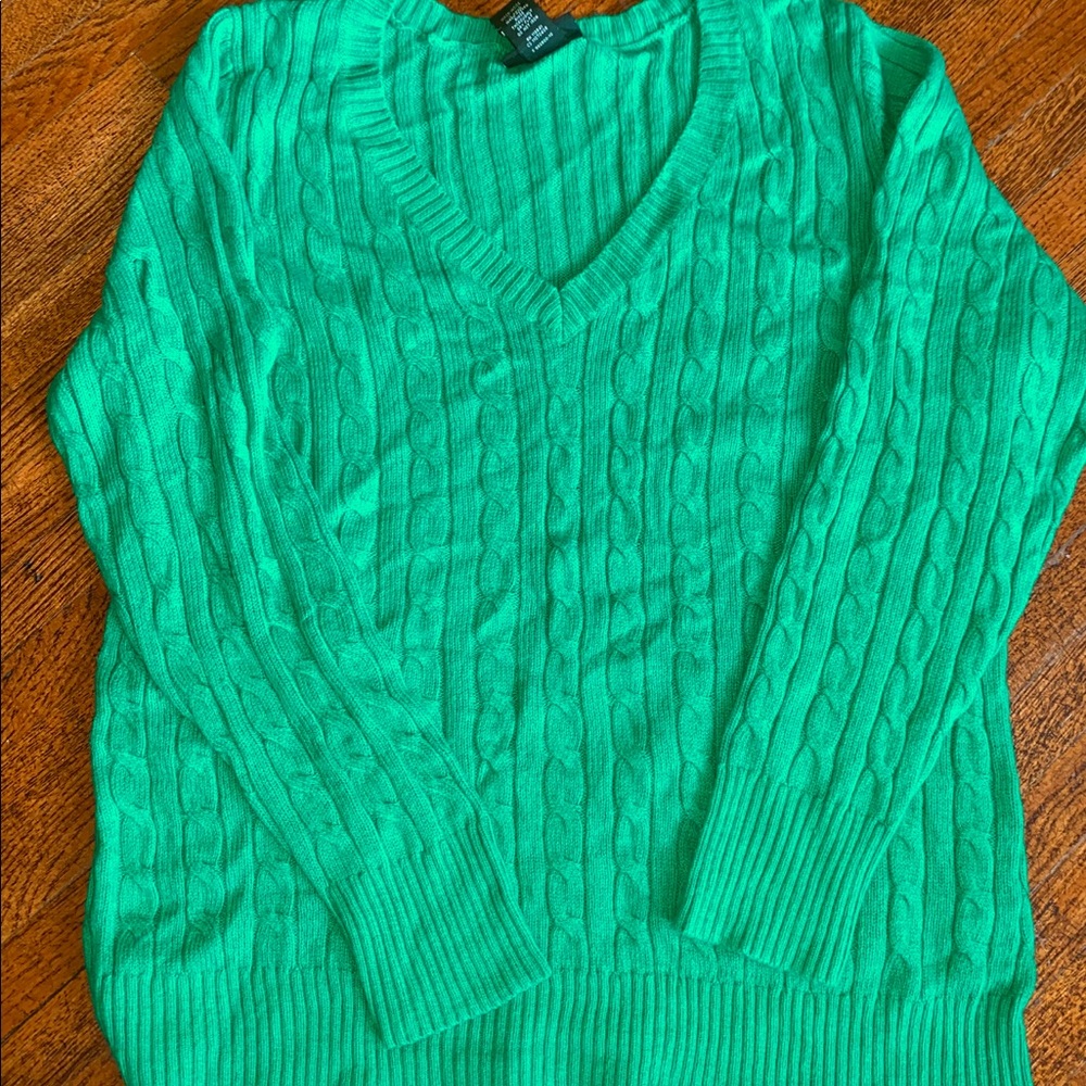 Green cable knit sweater